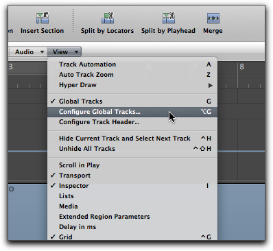 Global Track configuration in the View menu